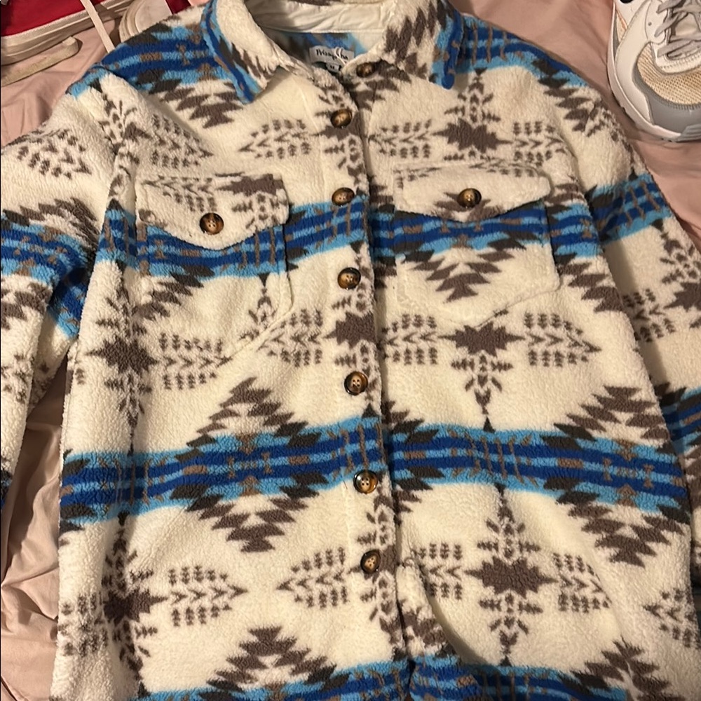 Chaps Blue and White Patterned Jacket